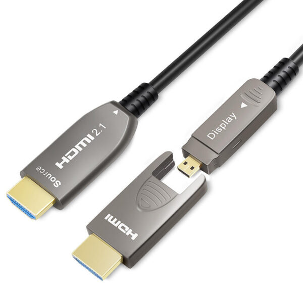 ​​Professional 8K UHD HDMI AOC Cable 48Gbps Detachable Optic Fiber - Dual Output Micro & Standard HDMI for HDTV Display (10ft/20ft/30ft Options)​​